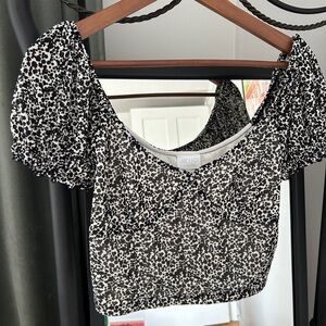 Abound Cowgirl Cow Print Puff Sleeve Crop Top